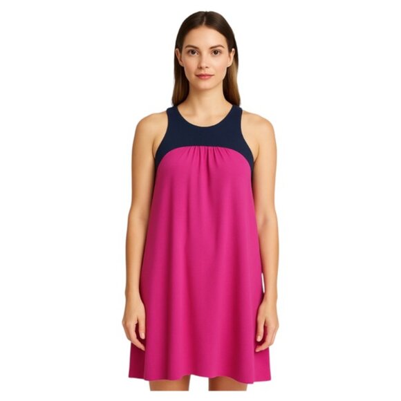 Leifsdottier Anthropologie Size 2 Silk Hot Pink Color Block Crewneck Asy… - Picture 1 of 5